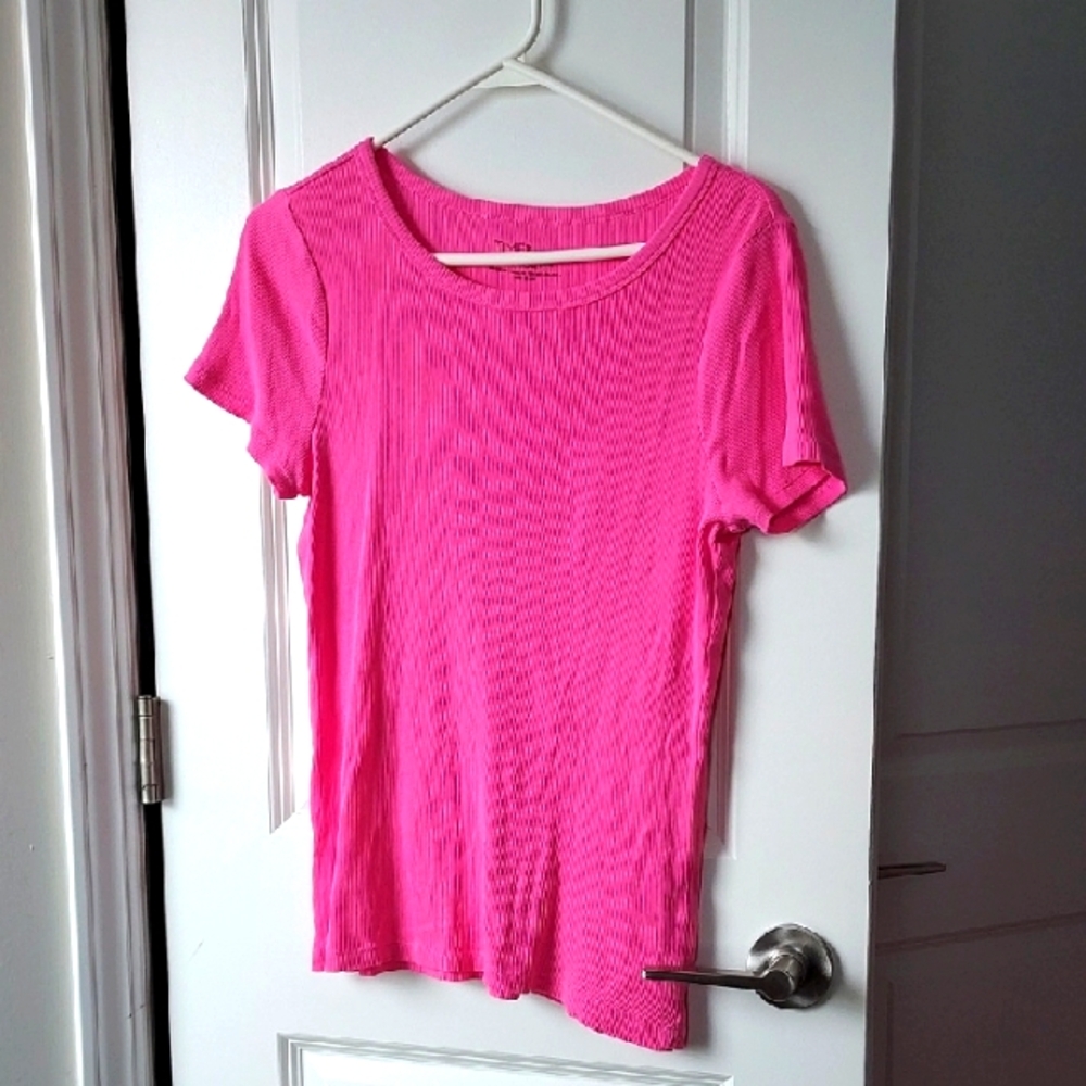 Time and Tru Pink Ribbed Short Sleeve T-Shirt Small